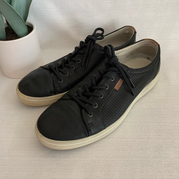 ECCO Soft7 Black Perforated Leather Lace Up Extra Width Sneakers Men’s EU45 US11 - Picture 6 of 14